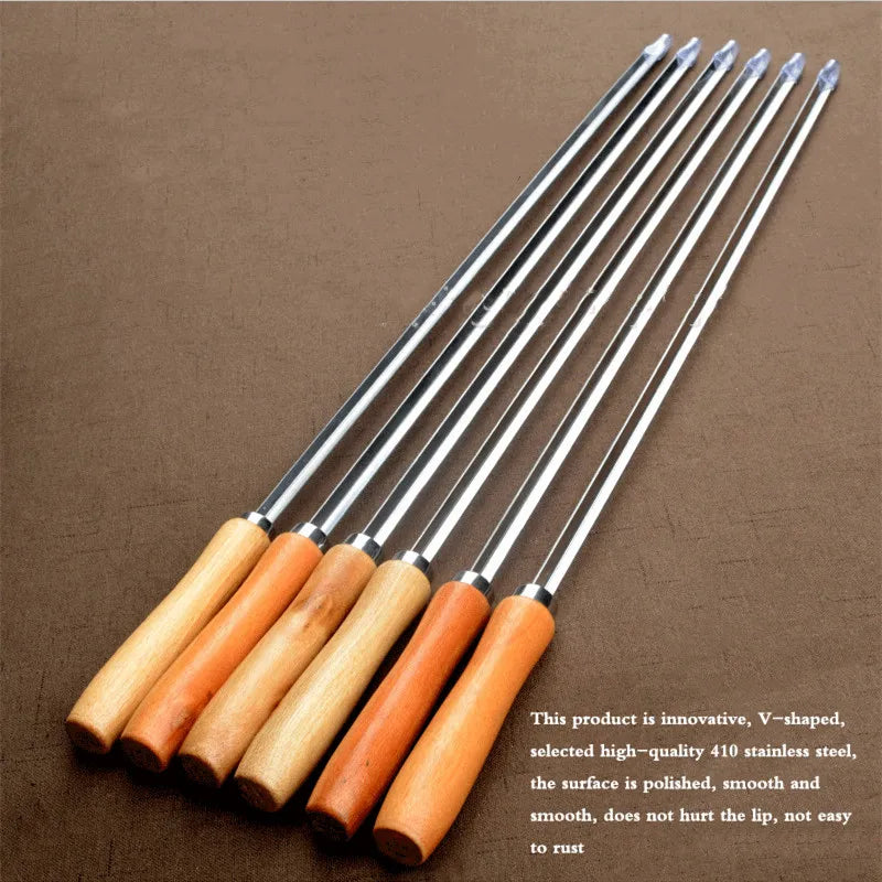 50cm V-type Long Wood Handle BBQ Skewers 6pcs - My Trendova
