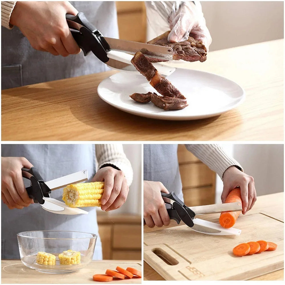 Dobeli Separable Stainless Steel Barbecue Steak Cutting Shear Household Vegetable Scissors 2 In 1 Multi Kitchen Tool Fruit Knife - My Trendova