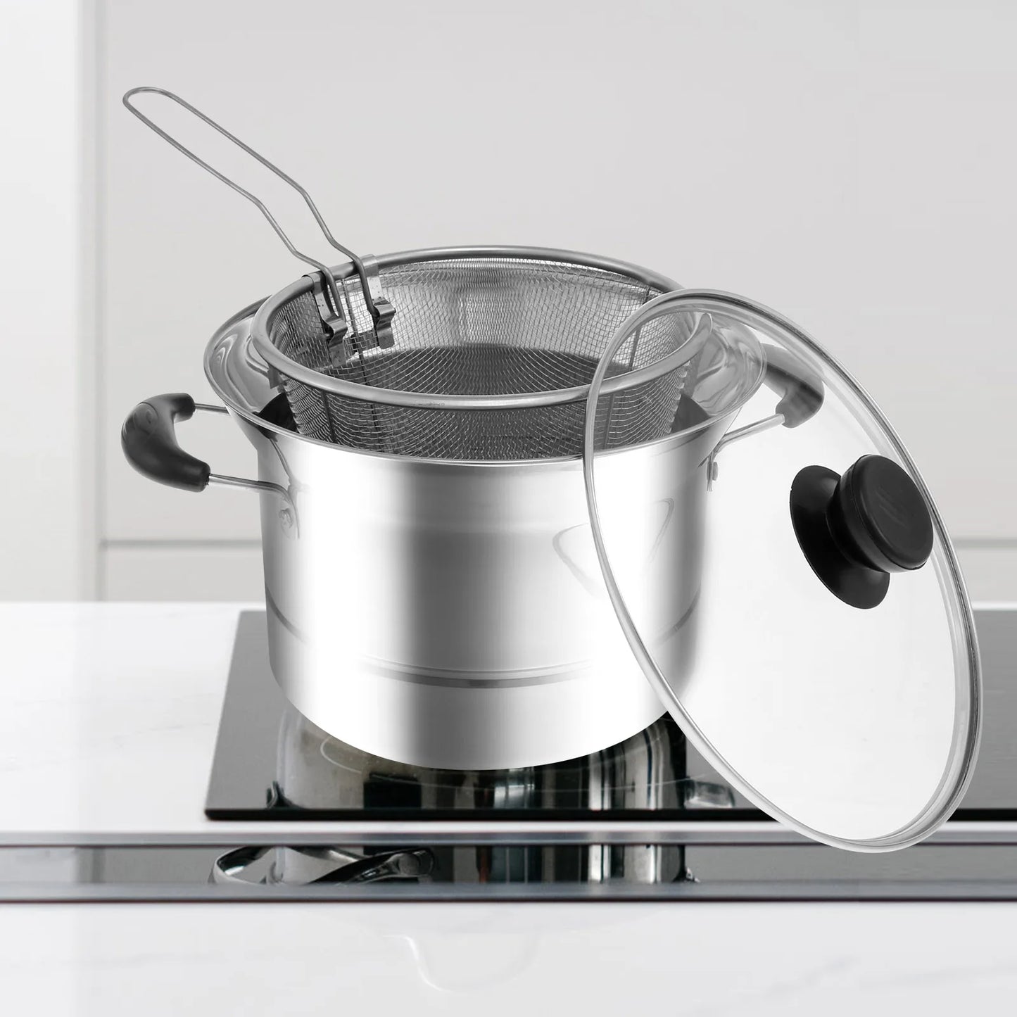 18cm Stainless Steel Steam and Frying Cooking Pot with Strainer Basket and Steaming Tray Tempura Deep Fryer Pot Kitchen Cookware - My Trendova