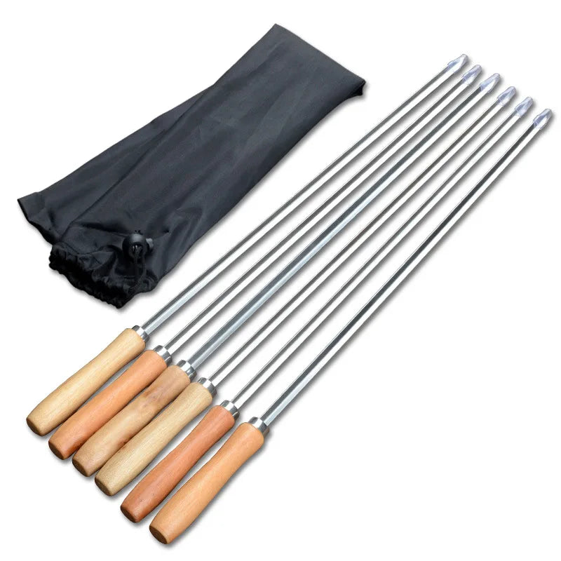 50cm V-type Long Wood Handle BBQ Skewers 6pcs - My Trendova
