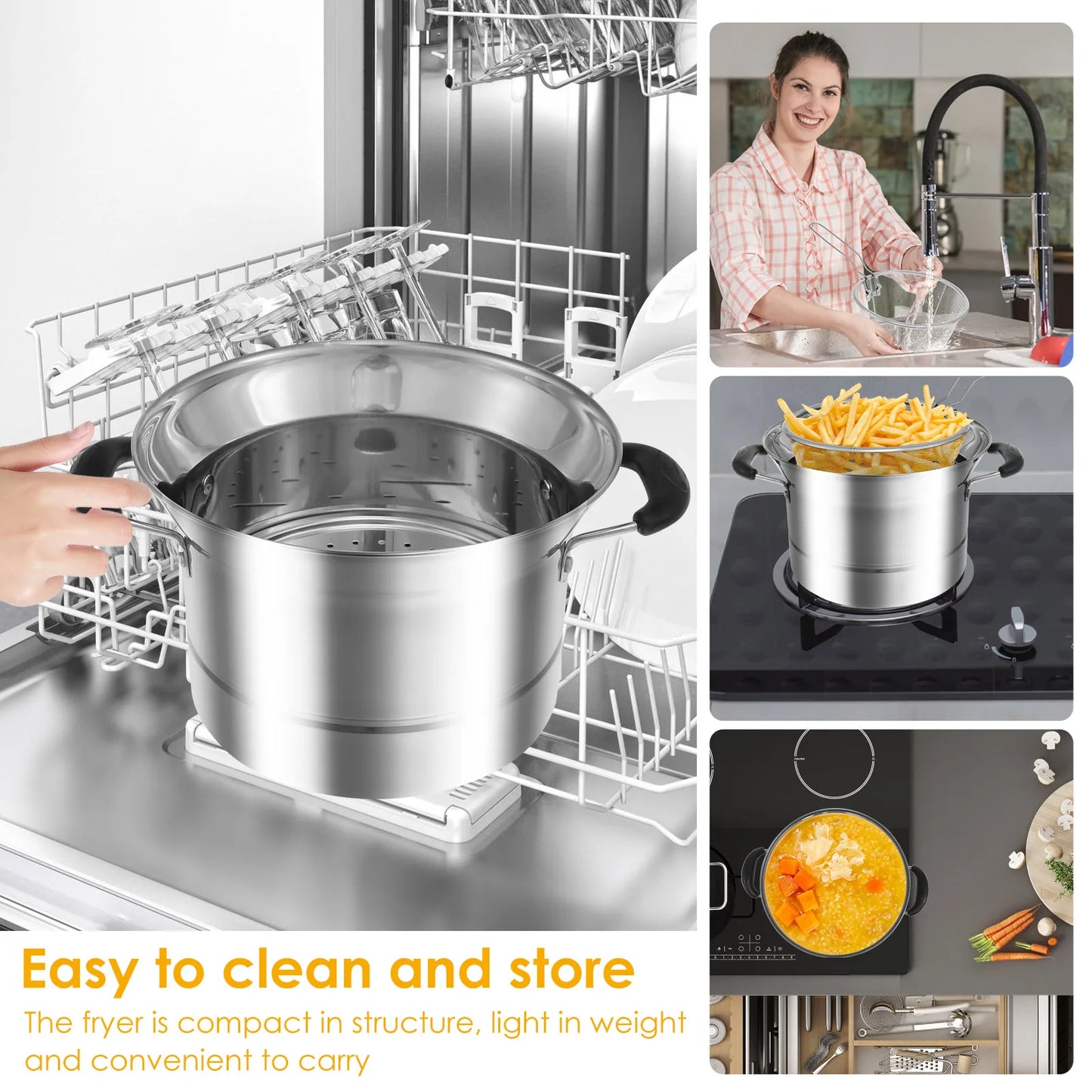 18cm Stainless Steel Steam and Frying Cooking Pot with Strainer Basket and Steaming Tray Tempura Deep Fryer Pot Kitchen Cookware - My Trendova