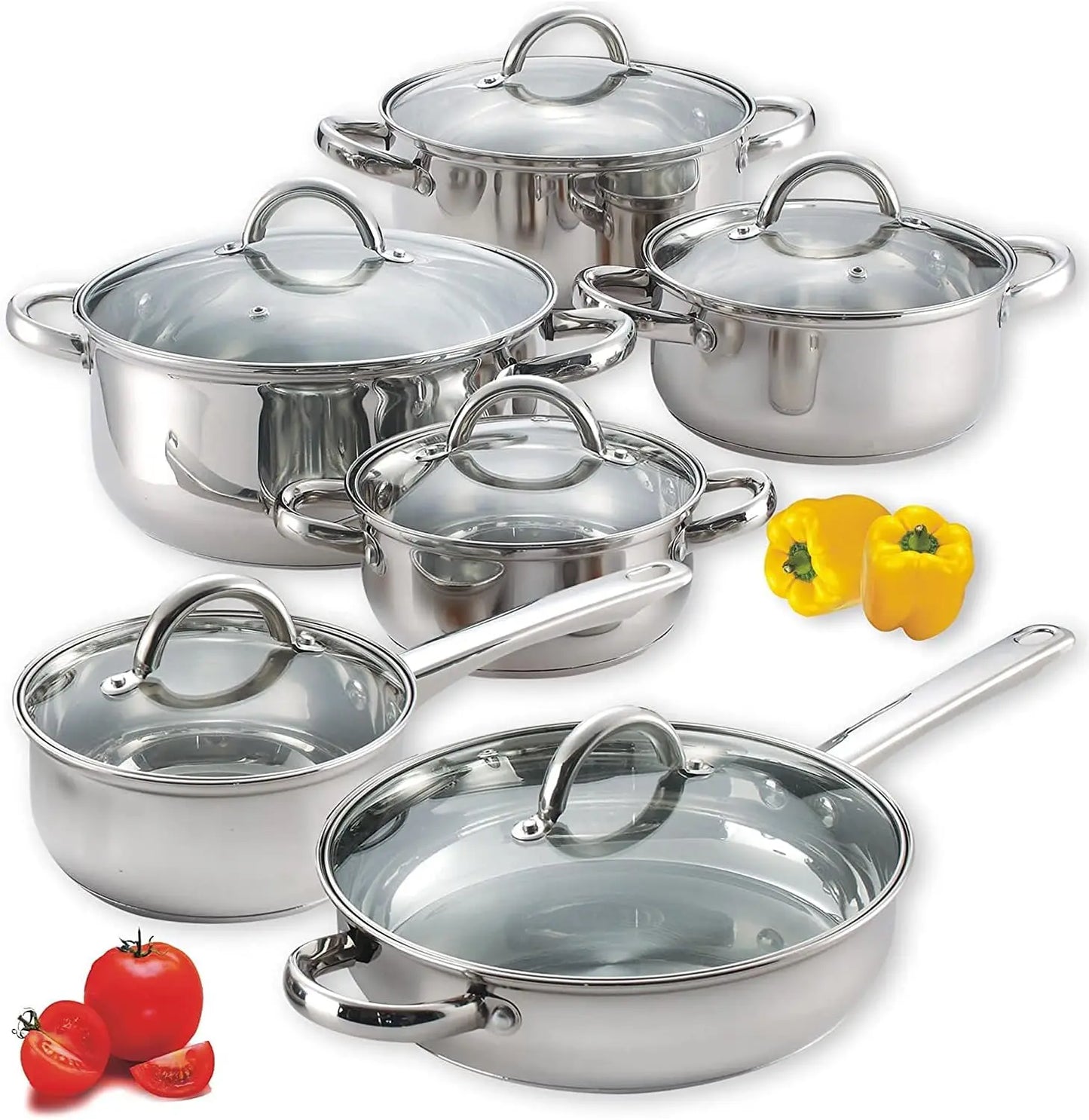 Cook N Home Kitchen Cookware Sets, 12-Piece Basic Stainless Steel Pots and Pans, Silver - My Trendova