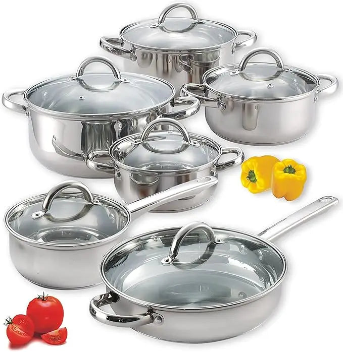 Cook N Home Kitchen Cookware Sets, 12-Piece Basic Stainless Steel Pots and Pans, Silver - My Trendova