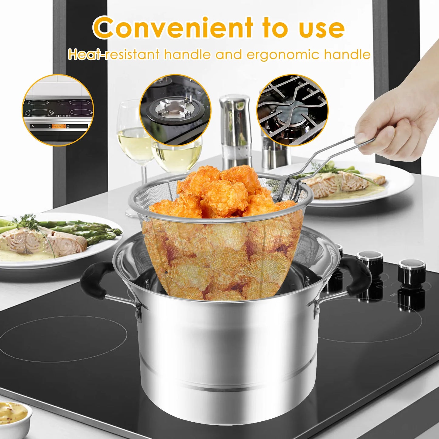 18cm Stainless Steel Steam and Frying Cooking Pot with Strainer Basket and Steaming Tray Tempura Deep Fryer Pot Kitchen Cookware - My Trendova