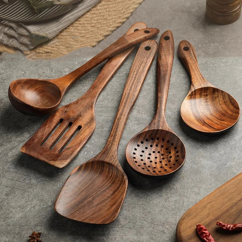 Teak Wooden Spatulas Kitchen Utensils Cooking - My Trendova
