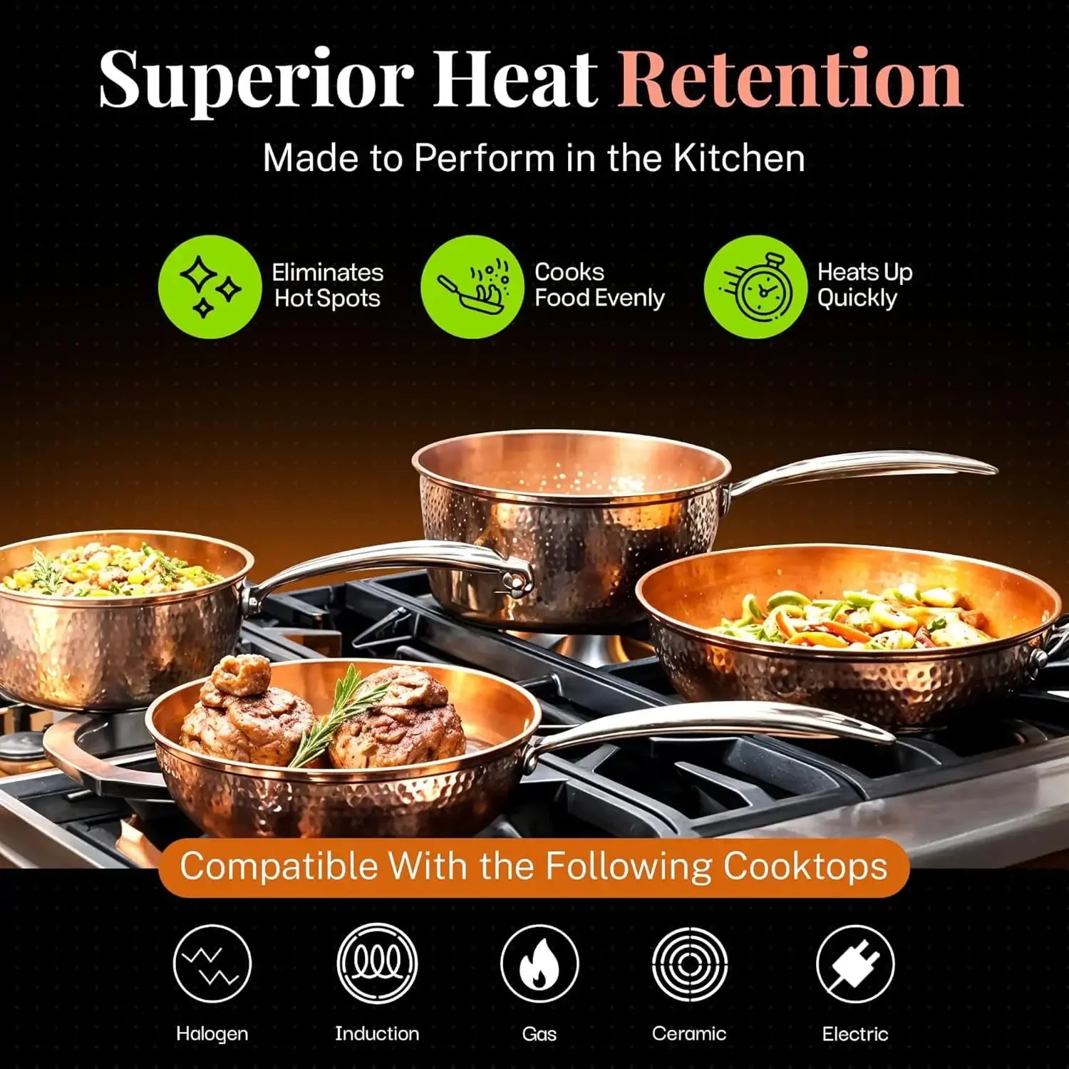 Nonstick Pots and Pans 15 Piece Set Ceramic Cookware Kitchen Set Hammered With Frying Skillet Saucepan - My Trendova