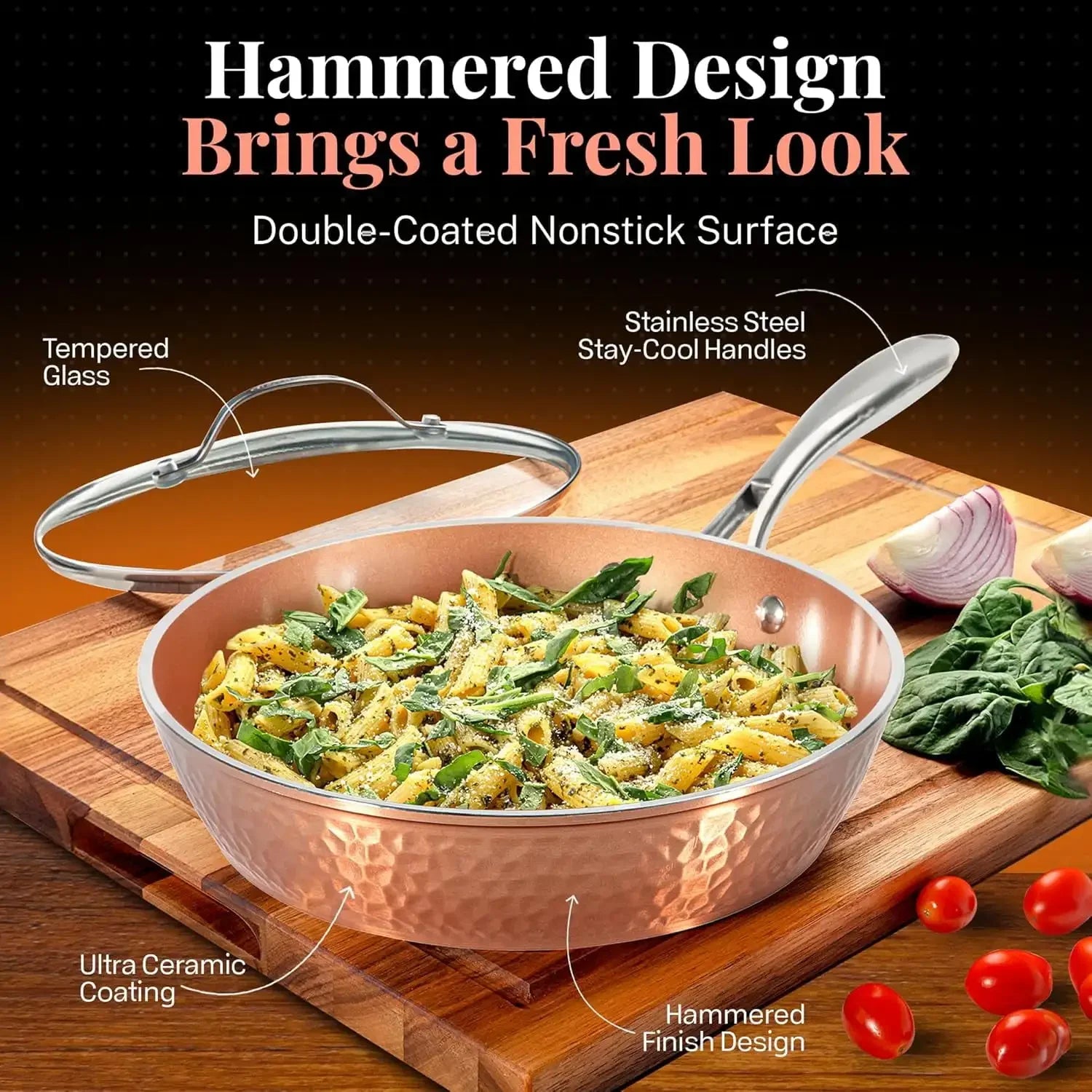 Nonstick Pots and Pans 15 Piece Set Ceramic Cookware Kitchen Set Hammered With Frying Skillet Saucepan - My Trendova