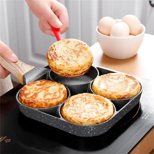 4 Hole Thickened Nonstick Egg Omelette Grilled Steak Cooking Pan Hamburger Bread Breakfast Maker Induction Cookware Omelet Pan - My Trendova