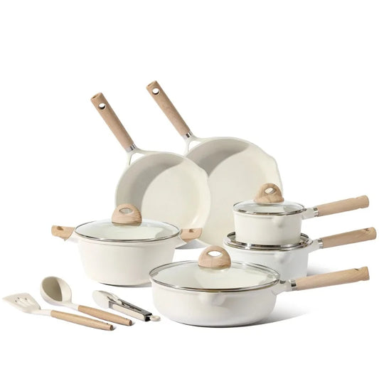 Carote Nonstick Pots and Pans Set,13pcs Induction Kitchen Cookware Sets White Granite - My Trendova