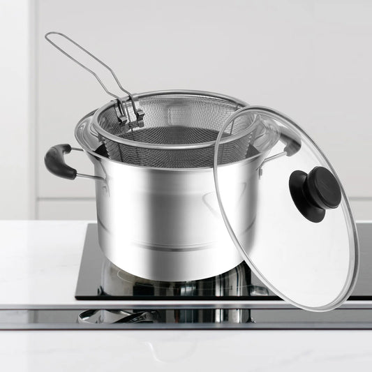 18cm Stainless Steel Steam and Frying Cooking Pot with Strainer Basket and Steaming Tray Tempura Deep Fryer Pot Kitchen Cookware - My Trendova