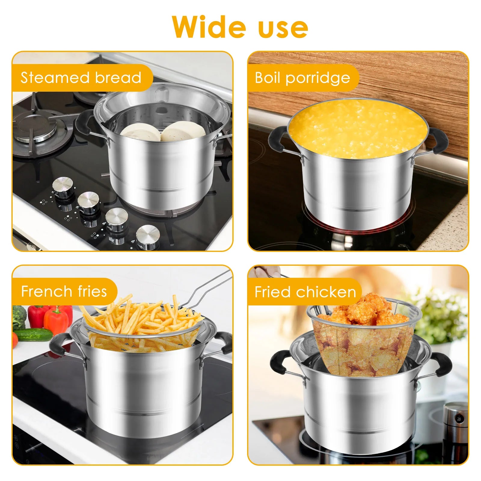 18cm Stainless Steel Steam and Frying Cooking Pot with Strainer Basket and Steaming Tray Tempura Deep Fryer Pot Kitchen Cookware - My Trendova