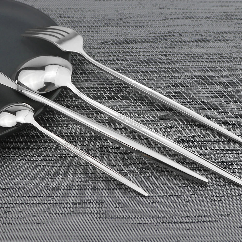 24Pcs Black Handle Golden Cutlery Set Stainless Steel Knife Fork Spoon Tableware