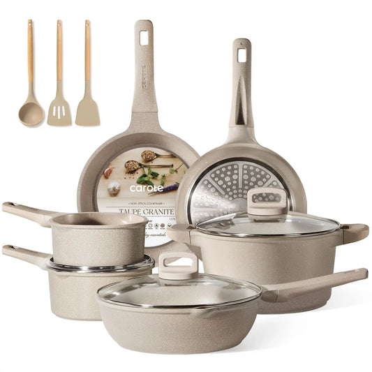 Non Stick Pots and Pans, Nonstick Cookware Set, 12Pcs Induction Kitchens Set, Tan - My Trendova