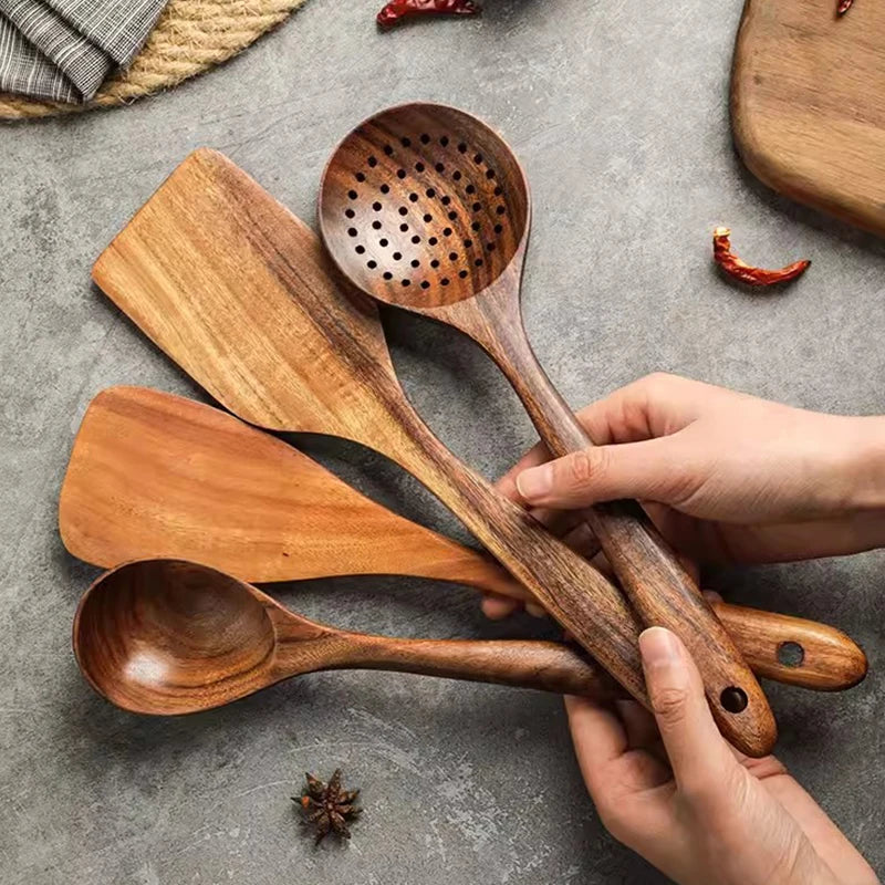 Teak Wooden Spatulas Kitchen Utensils Cooking - My Trendova
