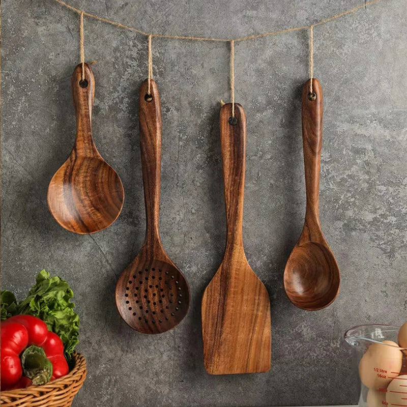 Teak Wooden Spatulas Kitchen Utensils Cooking - My Trendova