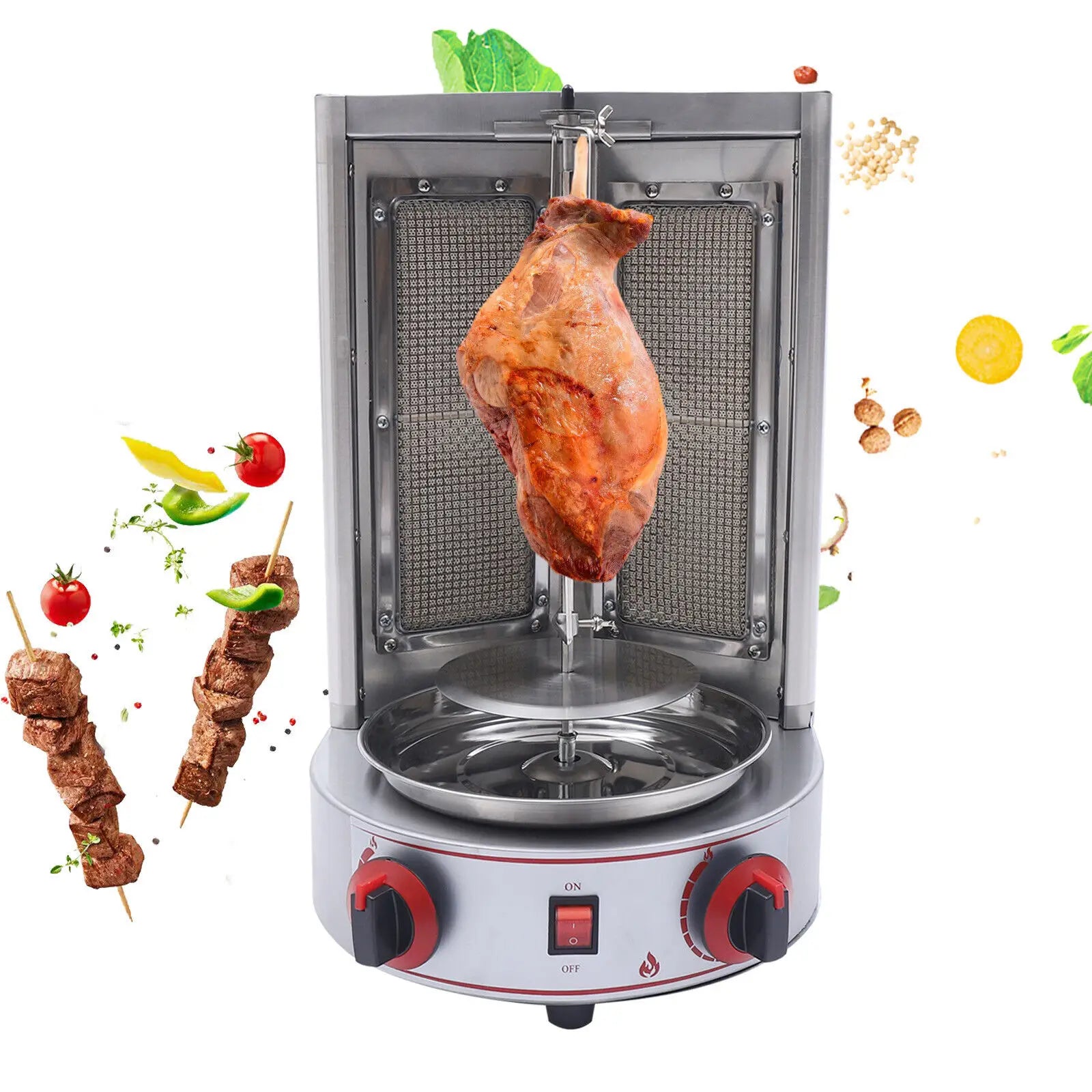 Vertical Gas Broiler Shawarma Machine Kebab Gyro Grill BBQ Machine Rotisserie Stainless 3000W - My Trendova