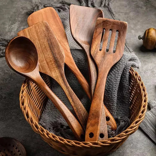 Teak Wooden Spatulas Kitchen Utensils Cooking - My Trendova