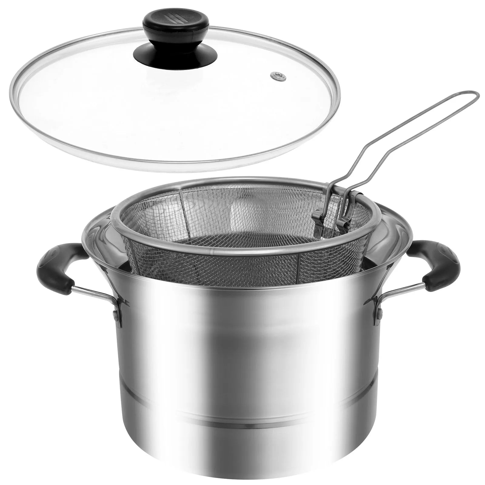 18cm Stainless Steel Steam and Frying Cooking Pot with Strainer Basket and Steaming Tray Tempura Deep Fryer Pot Kitchen Cookware - My Trendova